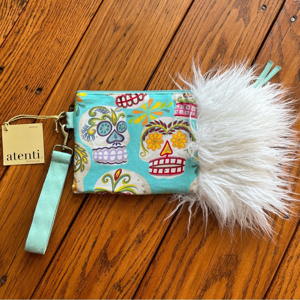 🍃💕NWT Atenti Day of the Dead SUGAR SKULL Alpaca Wristlet Clutch